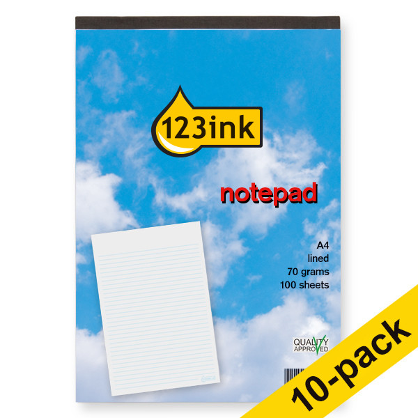 123ink A4 lined writing pad, 100 sheets (10-pack)  300569 - 1