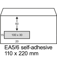 123ink EA5/6 white self-adhesive service envelope window left, 110mm x 220mm (500-pack)