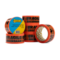 123ink 'Fragile' orange warning tape, 50mm x 66m (6 rolls)