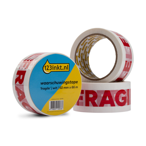 123ink 'Fragile' white warning tape, 50mm x 66m (3-pack)  301984 - 1