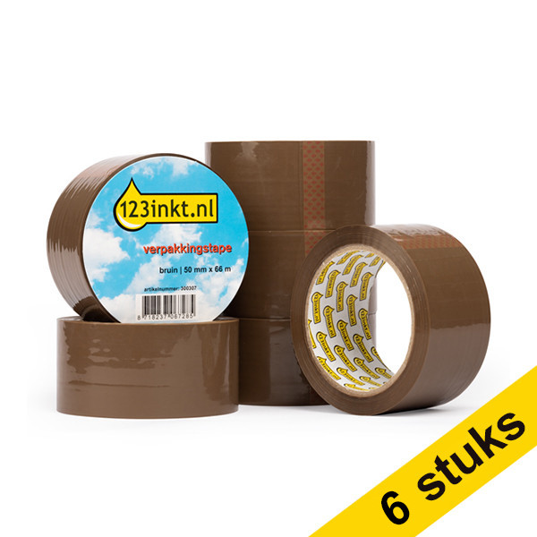 123ink brown packing tape, 50mm x 66m (6 x 6-pack)  301383 - 1