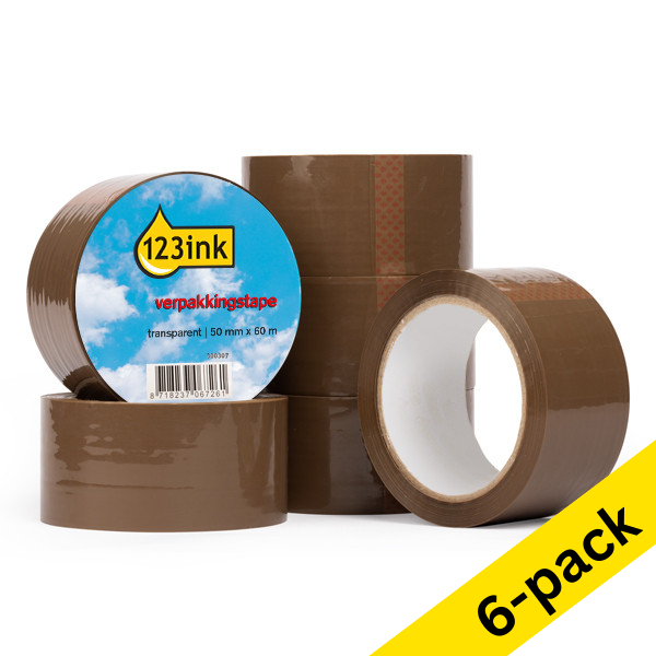 123ink brown packing tape, 50mm x 66m (6 x 6-pack)  301383 - 1