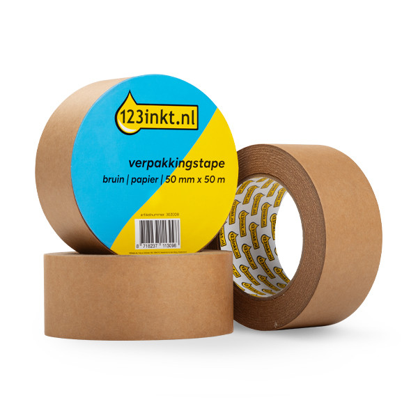 123ink brown paper packing tape, 50mm x 50m (3 rolls)  302009 - 1