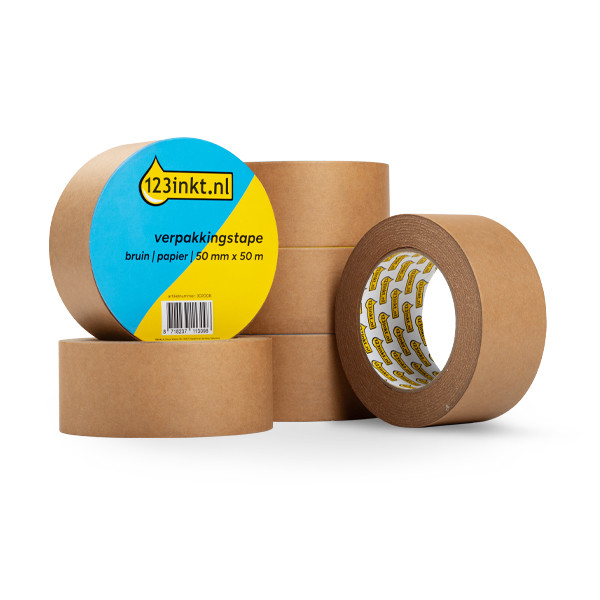 123ink brown paper packing tape, 50mm x 50m (6-pack)  302010 - 1