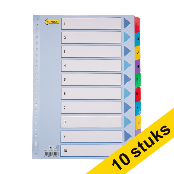 123ink coloured A4 cardboard indexes with 1-10 (23 holes)(10-pack)  301711 - 1