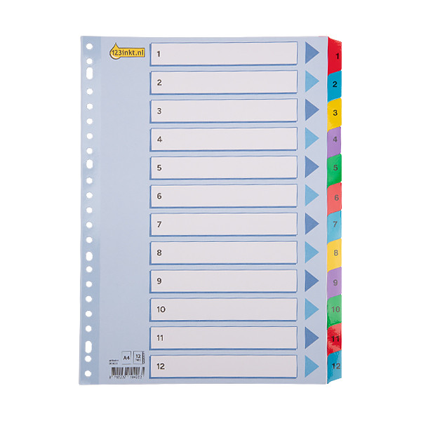 123ink coloured A4 cardboard indexes with 1-12 (23 holes) 100162C 301621 - 1