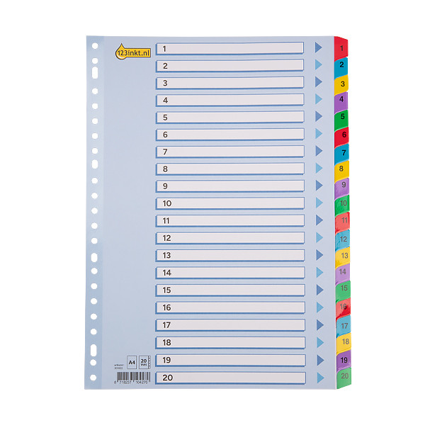 123ink coloured A4 cardboard indexes with 1-20 (23 holes) 100163C 301622 - 1