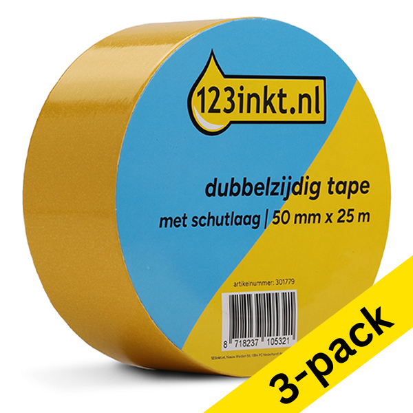 123ink double-sided tape with protective layer, 50mm x 25m (3-pack)  301983 - 1