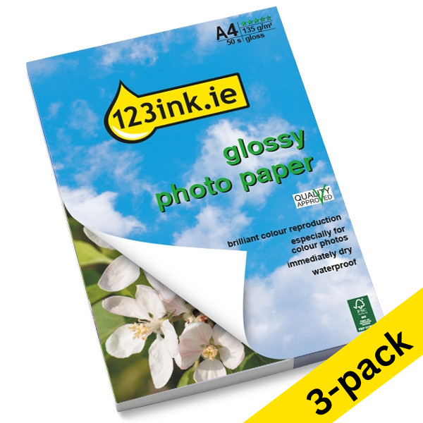 123ink high-gloss photo paper, A4, 135g (50 sheets) (3-pack)  302013 - 1