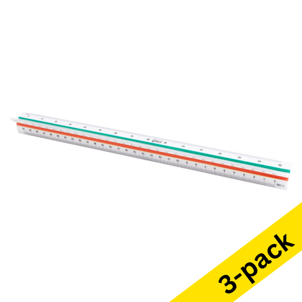 123ink plastic scale stick, 30cm (engineer) (3-pack)  302194 - 1