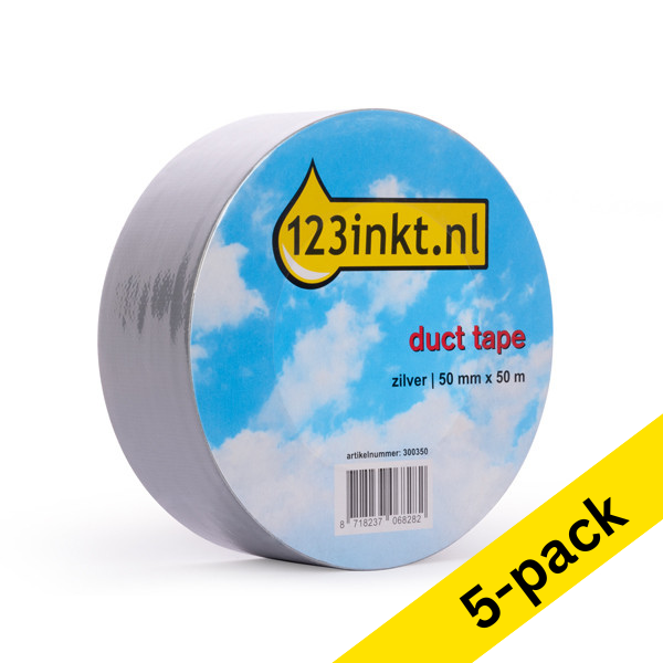 123ink silver duct tape, 50mm x 50m (5-pack)  300623 - 1