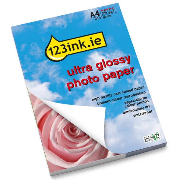 123ink ultra gloss photo paper, A4, 300g (20 sheets)  064140 - 1