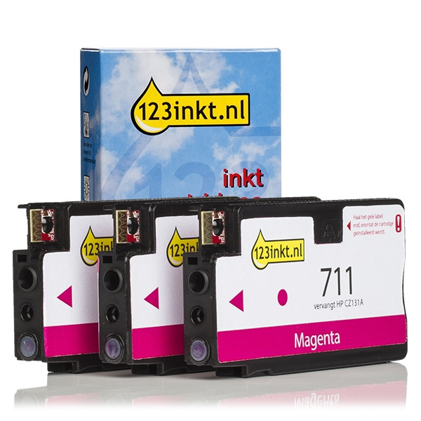 123ink version replaces HP 711 (CZ135A) magenta ink cartridge 3-pack CZ135AC 044207 - 1