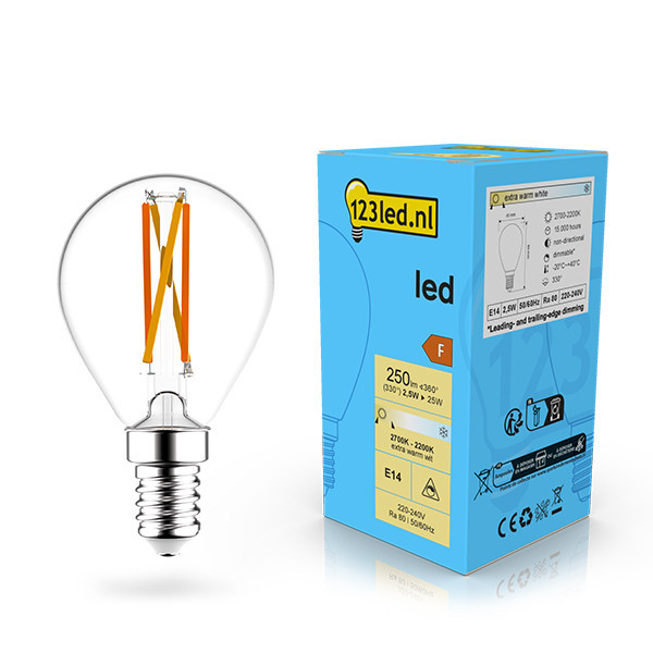 123inkt 123led E14 LED dimmable filament ball bulb 2.5W (25W)  LDR02070 - 1