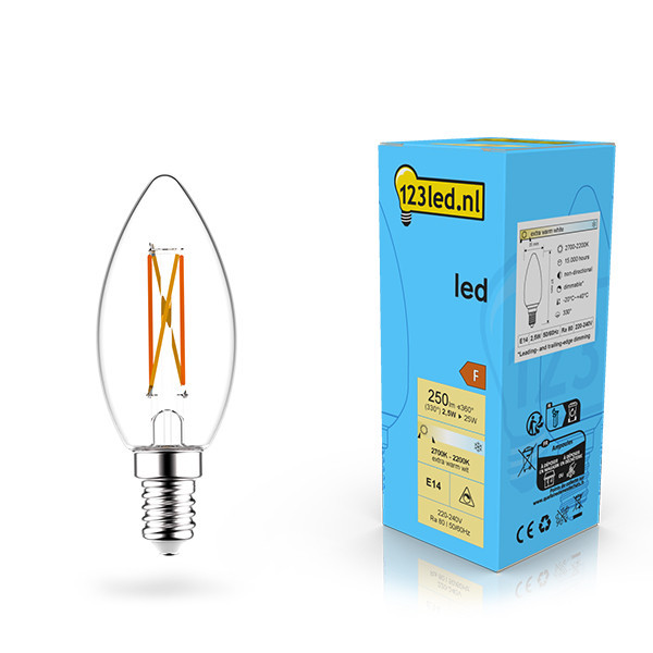 123inkt 123led E14 LED dimmable filament candle bulb 2.5W (25W)  LDR02068 - 1