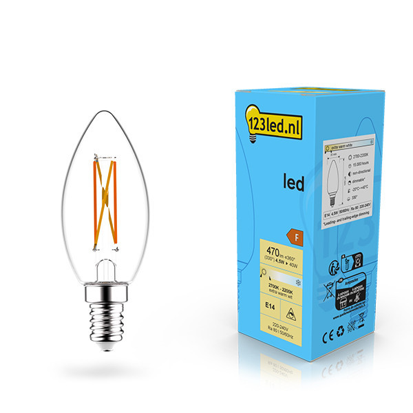 123inkt 123led E14 LED dimmable filament candle bulb 4.5W (40W)  LDR02074 - 1