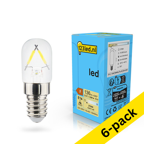 123inkt 123led E14 LED filament capsule bulb 1.5W (15W) (6-pack)  LDR02121 - 1