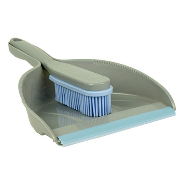 123inkt Grey/blue plastic dustpan and brush with rubber edge SVI00022C SDR05175 - 1