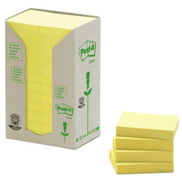 3M Post-it Notes yellow recycled tower, 100 sheets, 38mm x 51mm (24-pack) 653-1T 201384 - 1