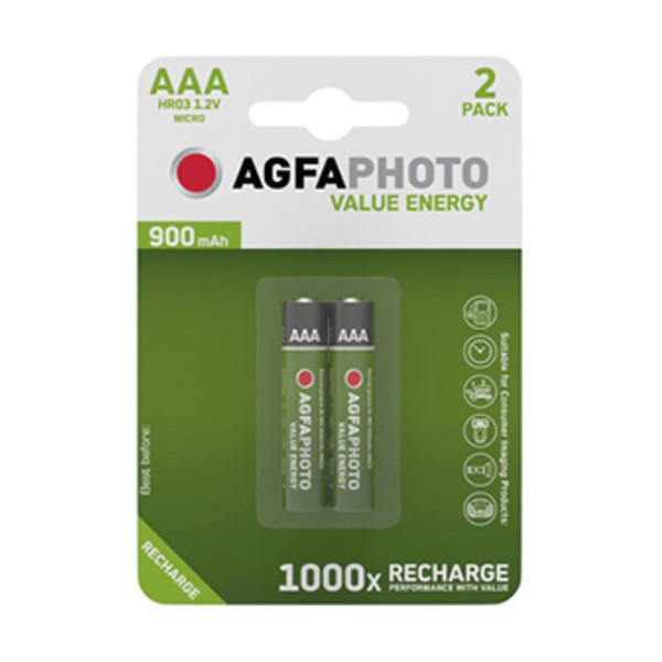 AgfaPhoto Rechargeable AAA micro battery (2-pack) 131-802824 290022 - 1