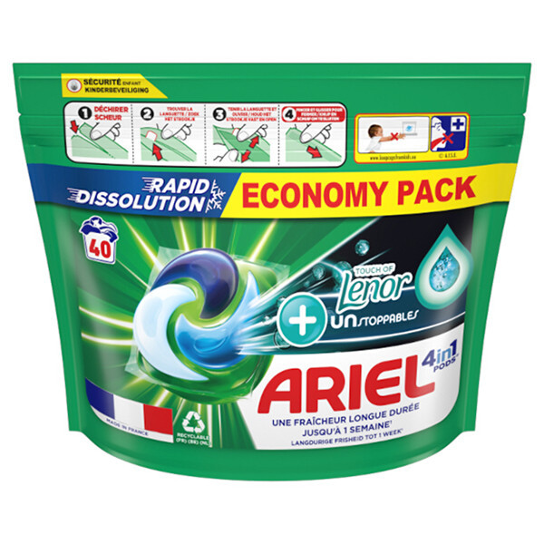 Ariel 4-in-1 detergent pods + touch of Lenor Unstoppables (40 washes)  SAR05260 - 1