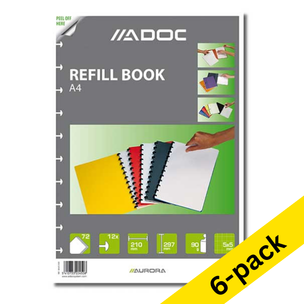 Aurora Adoc A4 checkered notebook refill, 72 sheets (6-pack)  330115 - 1