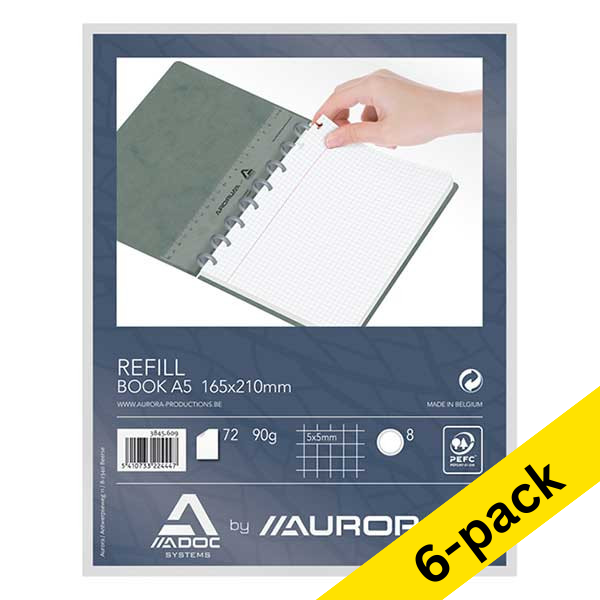 Aurora Adoc A4 lined notebook refill, 72 sheets (6-pack)  330114 - 1