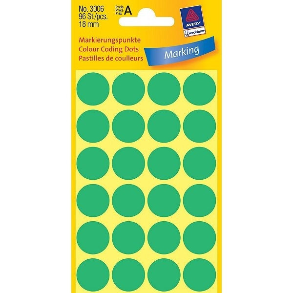 Avery 3006 Ø 18 mm green marking dots (96 labels) 3006 212370 - 1