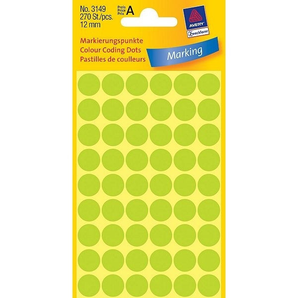 Avery 3149 light green marking dots, Ø 12mm (270 labels) 3149 212356 - 1