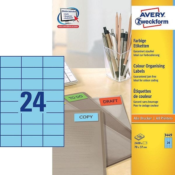 Avery 3449 labels multi-purpose labels 70 x 37 mm blue (2400 labels) 3449 212082 - 1