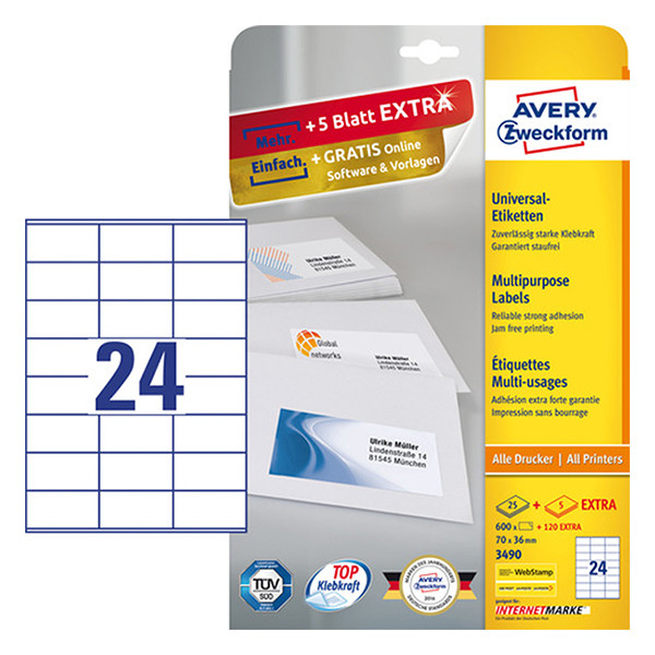 Avery 3490 multi-purpose 70 x 36 mm (600 labels) 3490 212482 - 1