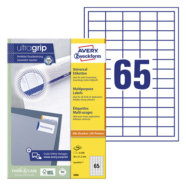 Avery 3666 multi-purpose labels, 38mm x 21.2mm (6500-pack) 3666 212022 - 1