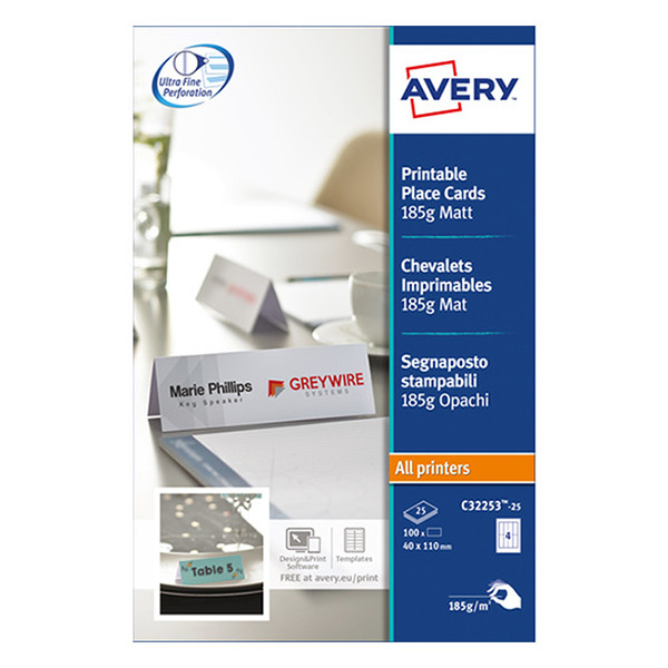 Avery C32253-25 white tent cards, 40mm x 110mm (100-pack) C32253-25 212775 - 1