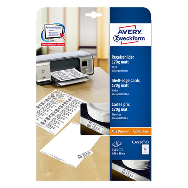 Avery C32258-25 white shelf cards, 38mm x 105mm (350-pack) C32258-25 212795 - 1