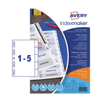 Avery IndexMaker white A4 printable cardboard tabs with 5 tabs (9-holes) 01810061 212821