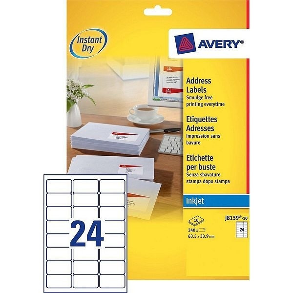 Avery J8159-10 address labels 63.5 x 33.9 mm (240 labels) J8159-10 212268 - 1