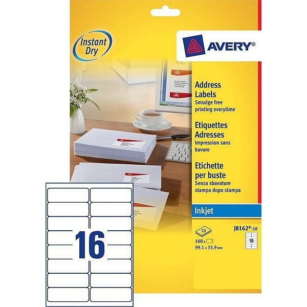 Avery J8162-10 address labels 99.1 x 33.9 mm (160 labels) J8162-10 212630 - 1