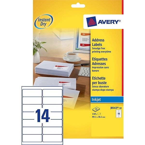 Avery J8163-10 address labels, 99.1mm x 38.1mm (140-labels) J8163-10 212304 - 1