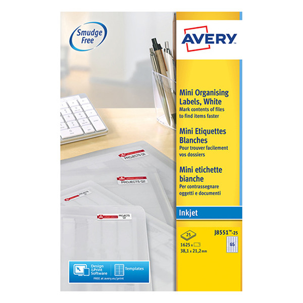 Avery J8551-25 transparent labels, 38.1mm x 21.2mm (1625 labels) J8551-25 212638 - 1