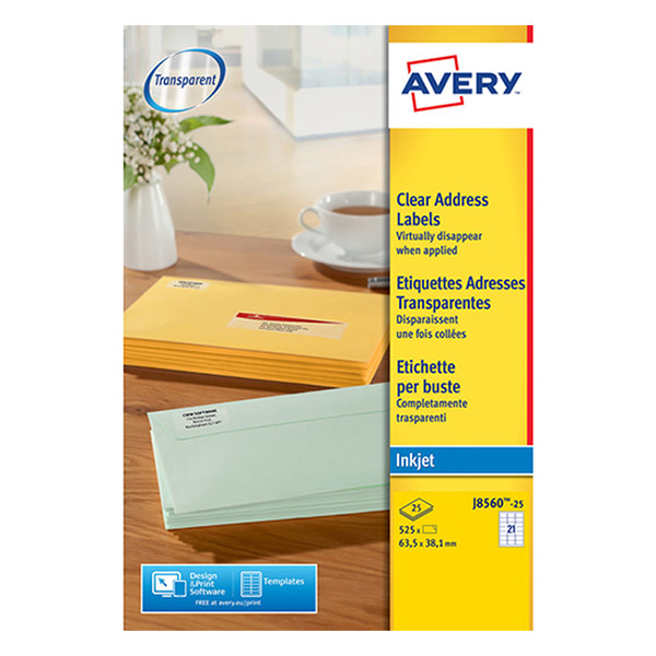 Avery J8560-25 transparent labels 63.5mm x 38.1mm (525 labels) J8560-25 212542 - 1