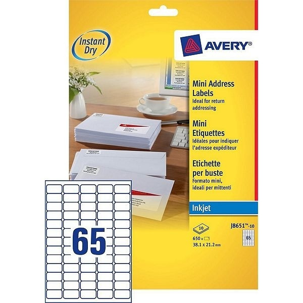 Avery J8651-10 address labels, 38.1mm x 21.2mm (650 labels) J8651-10 212258 - 1