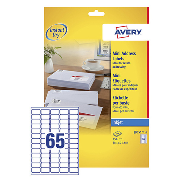 Avery J8651-10 address labels, 38.1mm x 21.2mm (650 labels) J8651-10 212258 - 1