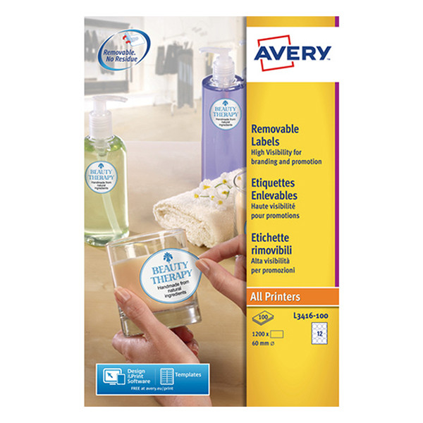 Avery L3416-100 white round promotional labels 60mm (1200 labels) L3416-100 212464 - 1