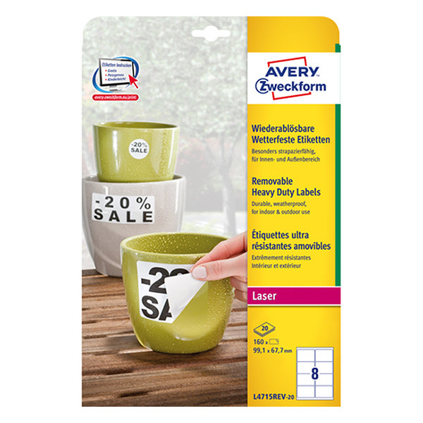 Avery L4715REV-20 weatherproof labels, 99.1mm x 67.7mm (160 labels) L4715REV-20 212729 - 1