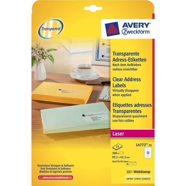 Avery L4772-25 transparent labels 99.1mm x 42.3mm (300-pack) L4772-25 212554 - 1