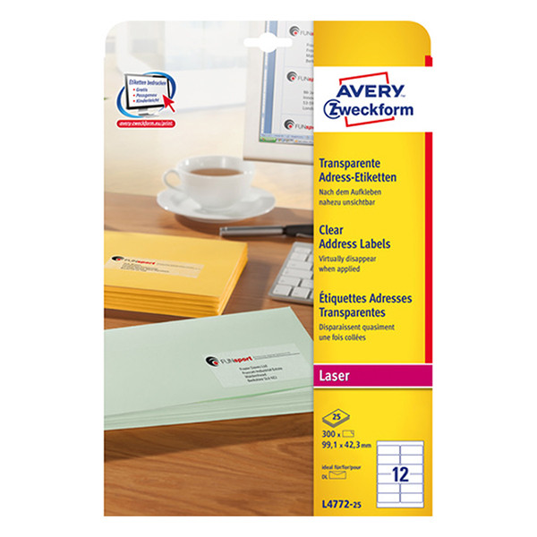 Avery L4772-25 transparent labels 99.1mm x 42.3mm (300-pack) L4772-25 212554 - 1