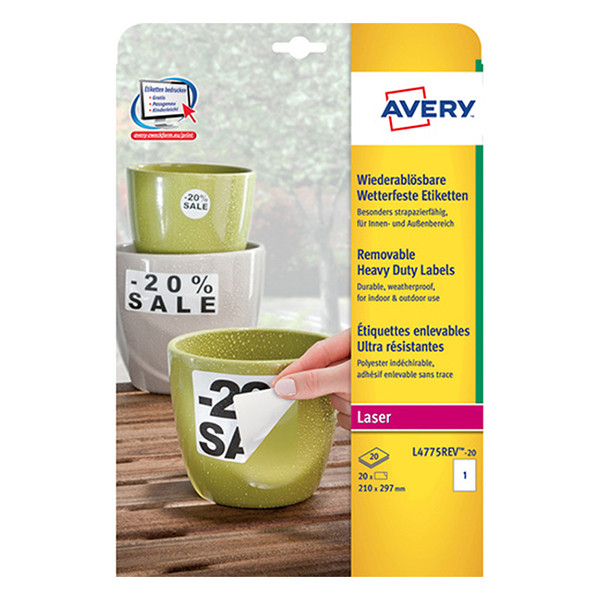 Avery L4775REV-20 weatherproof labels, 210mm x 297mm (20 labels) L4775REV-20 212730 - 1