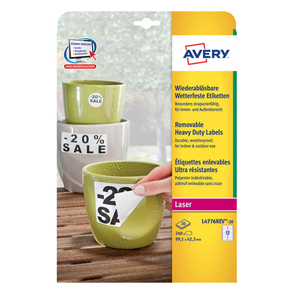 Avery L4776REV-20 weatherproof labels 99.1mm x 42.3mm (240 labels) L4776REV-20 212732 - 1