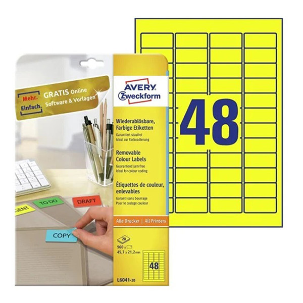 Avery L6041-20 yellow labels, 45.7mm x 21.2mm (960 labels) L6041-20 212763 - 1