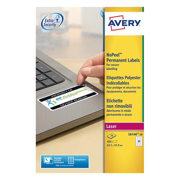 Avery L6146-20E no-peel labels, 63.5mm x 33.9mm (480-pack) L6146-20E 212444 - 1